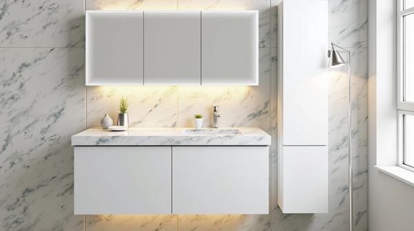 Meuble salle de bain effet marbre : un choix inattendu pour le style moderne